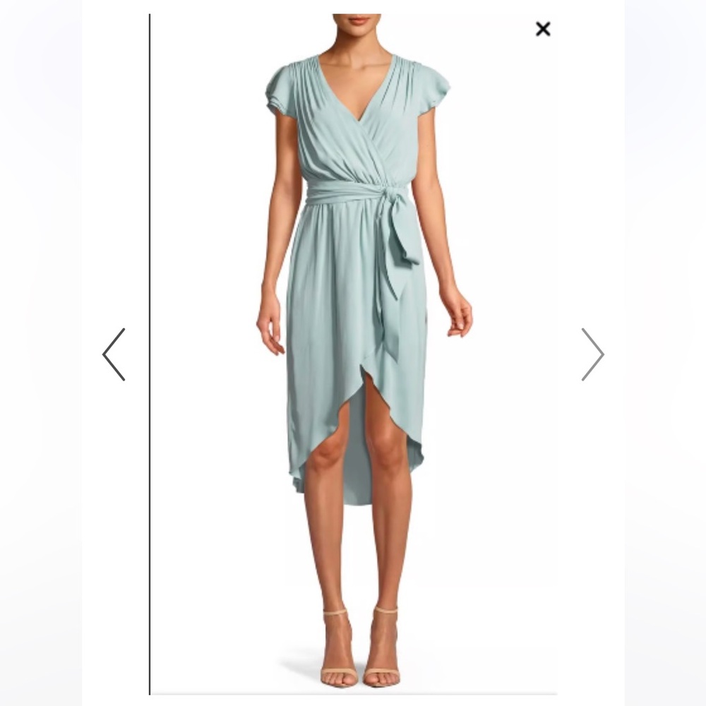 Alice + Olivia Ilissa Flutter-Sleeve Silk Wrap Dress Sz 4 Mint Green Blue